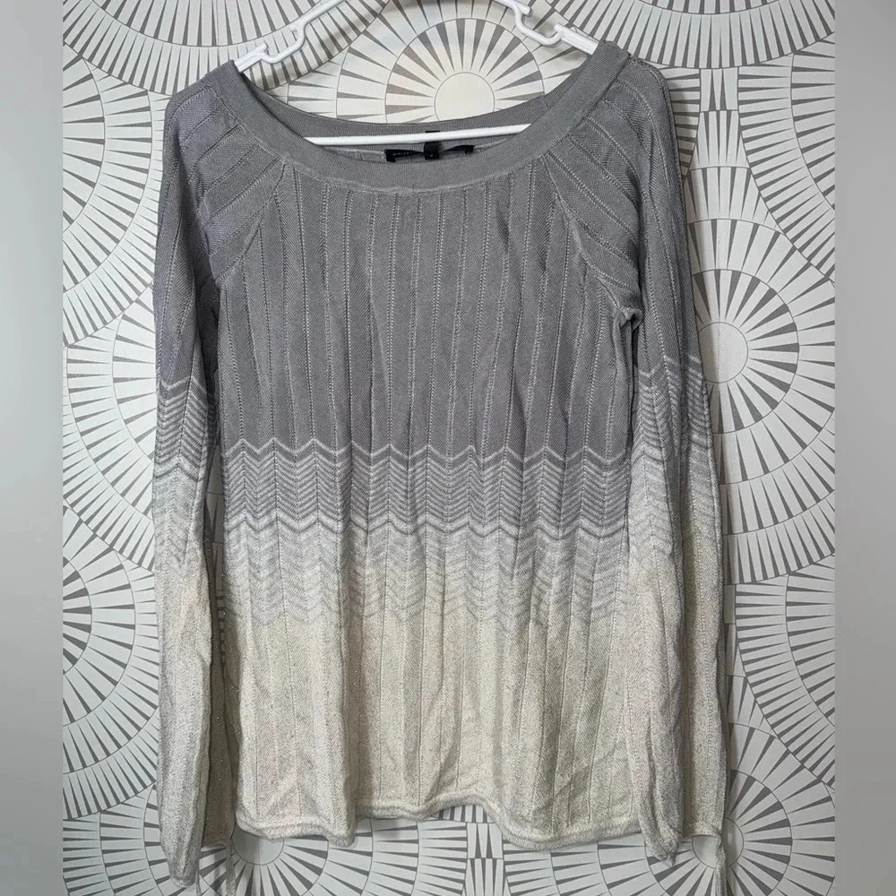 White House Black Market Cream/Gray/Metallic Ombre Chevron Sweater Size Small